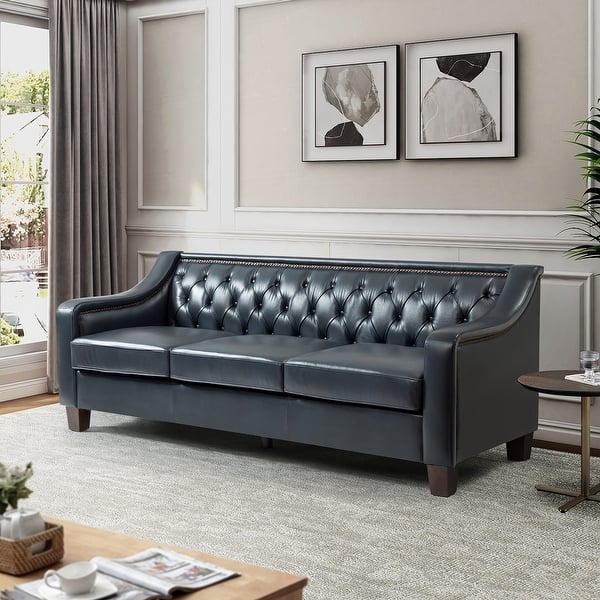 Mateo 82.28" Wide Genuine Leather Sofa with Nailhead Trim Bed Bath